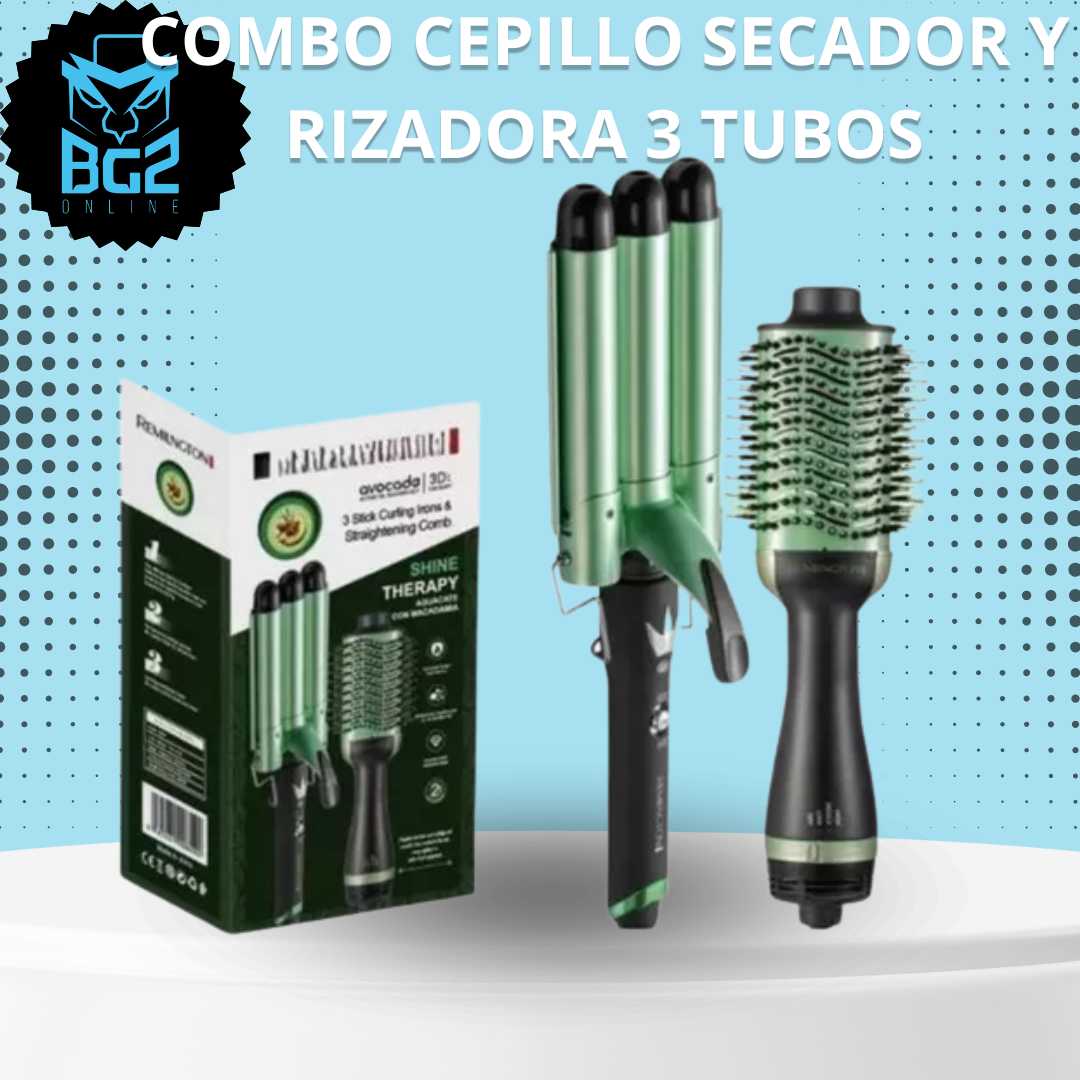 combo cepillo secador, rizadora 3 tubos